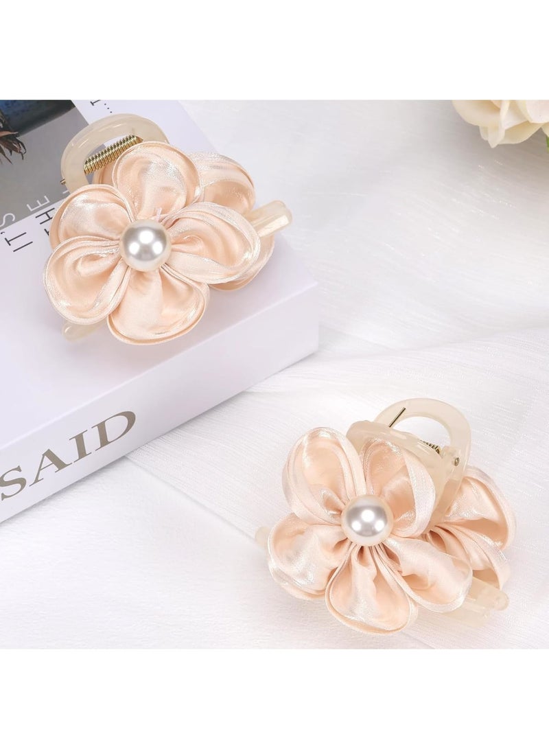 SOLARAE Flower Pearl Hair Clips, 2 PCS Champagne Flower Jaw Hair Clamps for Women Girls, Nonslip FashionHair Clip, Strong Hold Bangs Pins Hair Accessories, Sweet Tiny Hair Clips - Image 2
