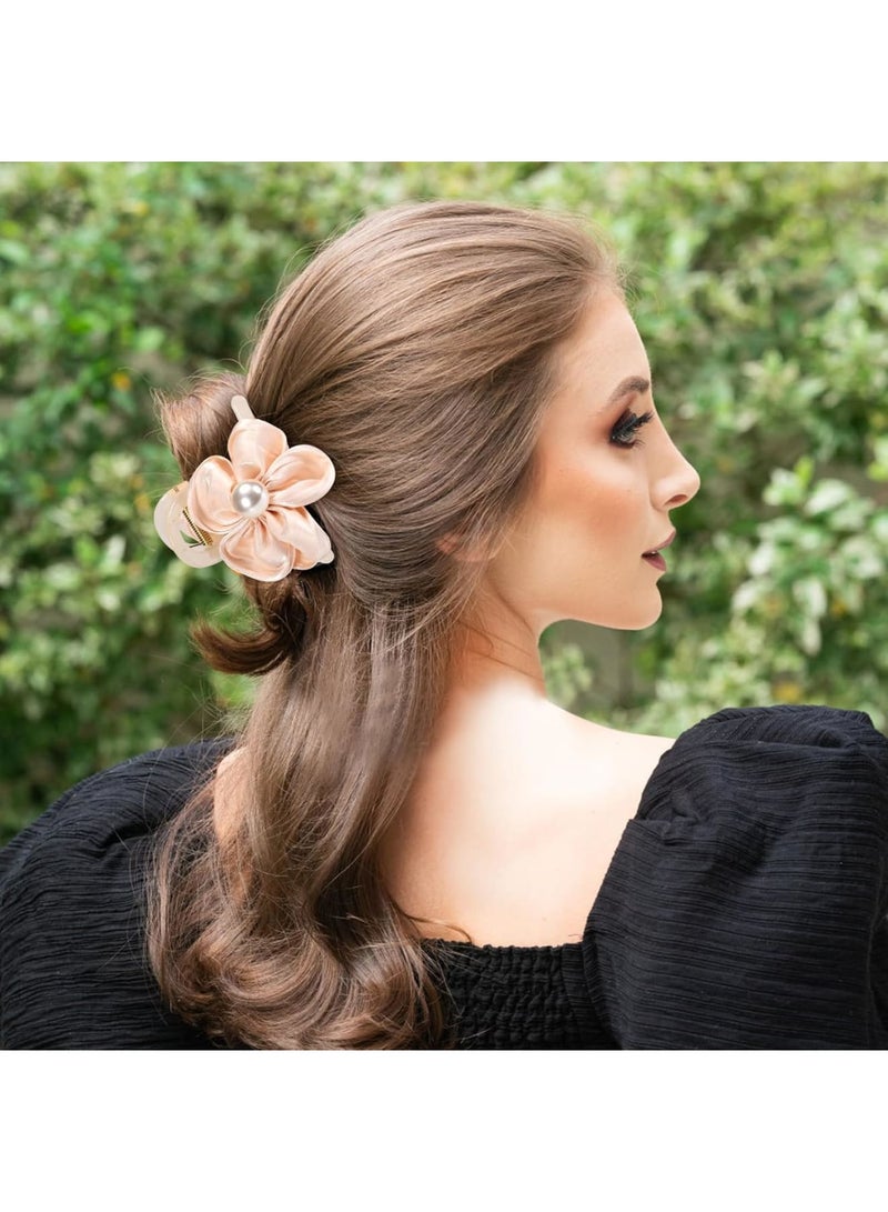 SOLARAE Flower Pearl Hair Clips, 2 PCS Champagne Flower Jaw Hair Clamps for Women Girls, Nonslip FashionHair Clip, Strong Hold Bangs Pins Hair Accessories, Sweet Tiny Hair Clips - Image 3