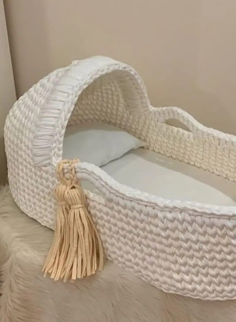 Cream Cotton Moses Basket and Waffle Basket for Moses or Wicker Baskets Bulga Woven Baby Bed, Newborn Baby Gift, Modern Baby Bed - Image 2