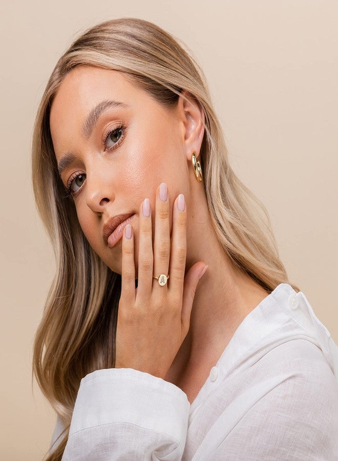 بافوا خاتم بافوي قابل للتعديل مطلي بالذهب الأصفر عيار 14 قيراطًا، مرصع بقرص من الزركونيا المكعبة، خاتم بحرف A، خاتم للنساء - Image 2