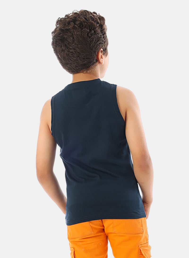 Andora Sleeveless Printed Boys Tank Top - Navy Blue - Image 3