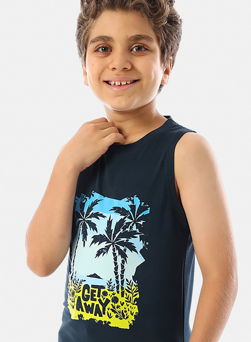Andora Sleeveless Printed Boys Tank Top - Navy Blue - Image 4