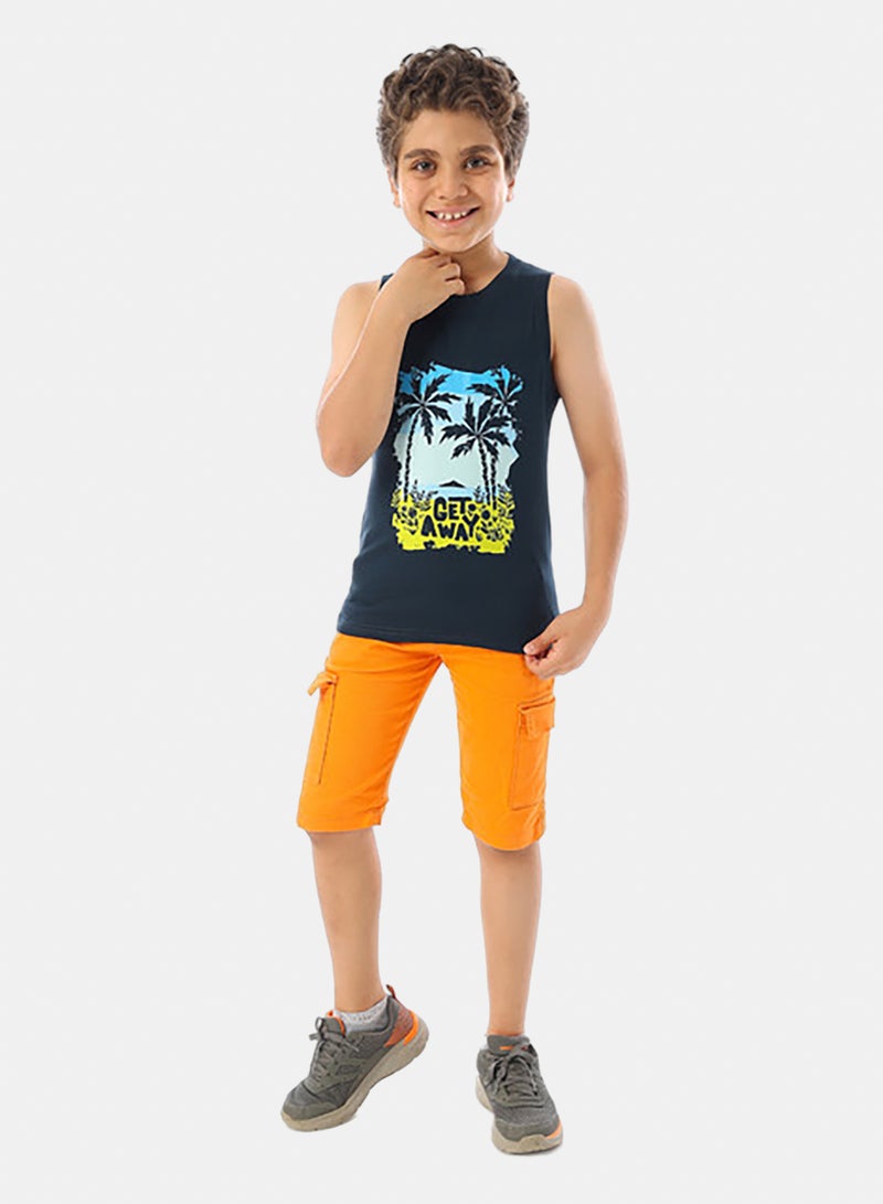 Andora Sleeveless Printed Boys Tank Top - Navy Blue - Image 5
