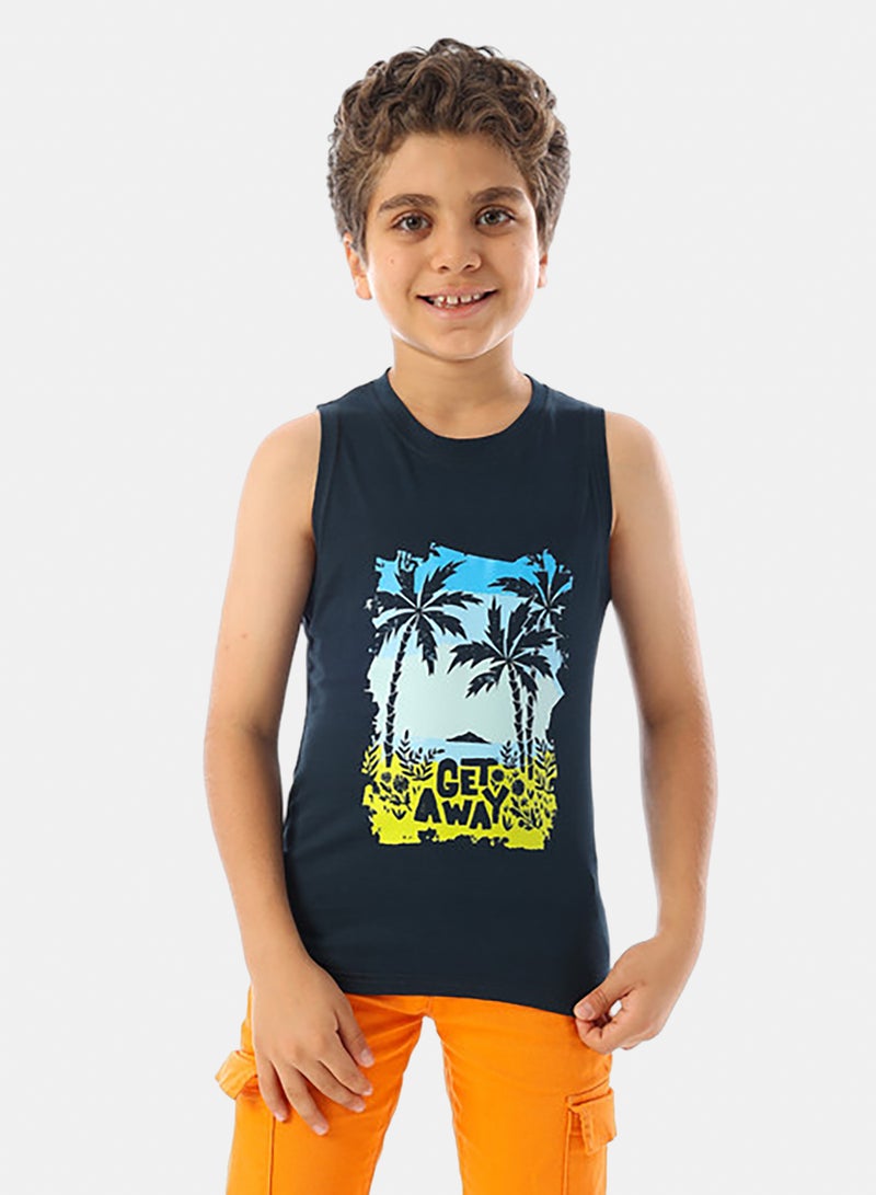 Andora Sleeveless Printed Boys Tank Top - Navy Blue - Image 1