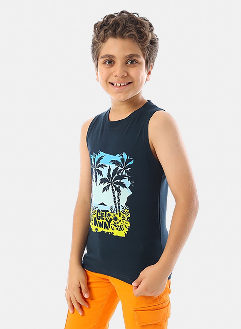 Andora Sleeveless Printed Boys Tank Top - Navy Blue - Image 2