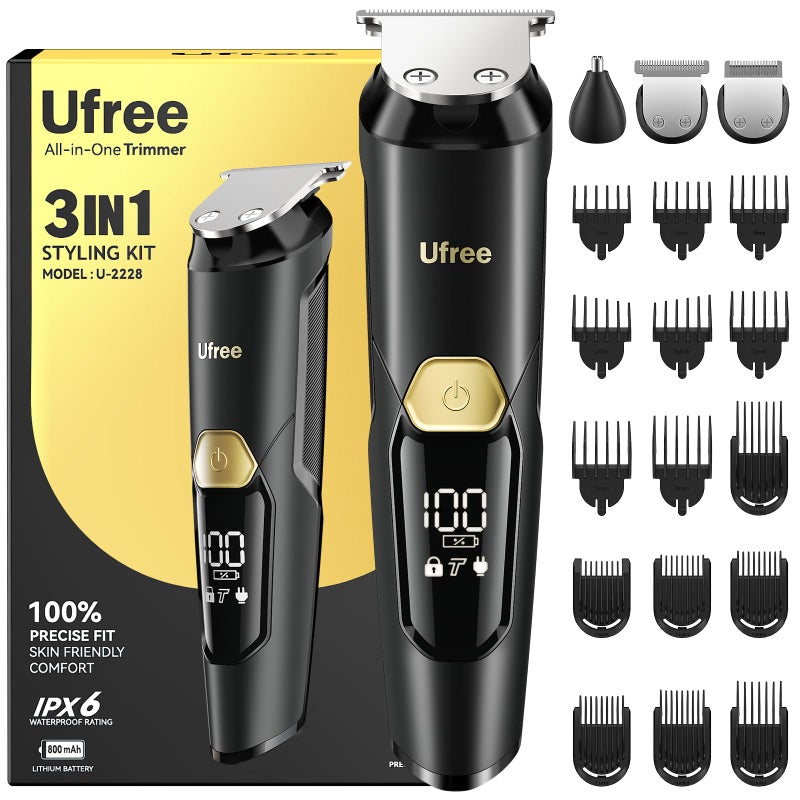 Ufree 3in1 Beard Trimmer for Men IPX6 Waterproof Electric Razor Shaver Hair Mustache Body Nose Trimmer TypeC Clippers Husband Father boy Grooming Kit Birthday Gifts for Men Dad - Image 3