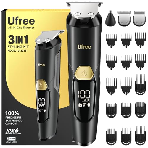 Ufree 3in1 Beard Trimmer for Men IPX6 Waterproof Electric Razor Shaver Hair Mustache Body Nose Trimmer TypeC Clippers Husband Father boy Grooming Kit Birthday Gifts for Men Dad - Image 1