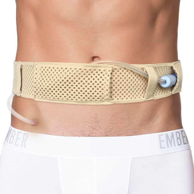 Comfortable Breathable Peritoneal Dialysis Belt PD Catheter Holder Accessories Adjustable Feeding G Tube Pouch Safety Secure Transfer Set Peg Tubing Supplies Men Women Beige Medium