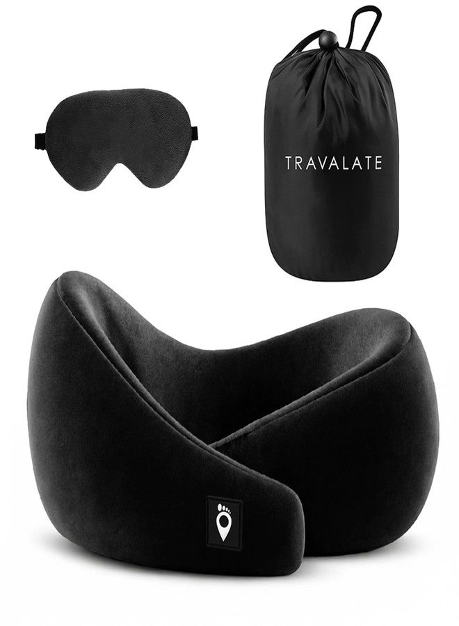 TRAVALATE Neck Travel Pillow and Sleeping Eye Mask | Pure Memory Foam Neck Pillow and Eye Mask for Flight Travel, Car Sleeping, Adjustable and Soft Head Support Travelling Neck Pillow - Black - Image 1