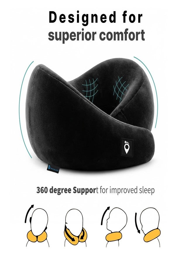 TRAVALATE Neck Travel Pillow and Sleeping Eye Mask | Pure Memory Foam Neck Pillow and Eye Mask for Flight Travel, Car Sleeping, Adjustable and Soft Head Support Travelling Neck Pillow - Black - Image 4