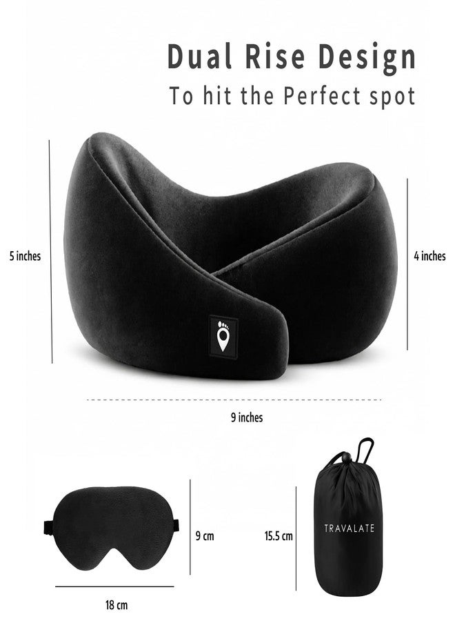 TRAVALATE Neck Travel Pillow and Sleeping Eye Mask | Pure Memory Foam Neck Pillow and Eye Mask for Flight Travel, Car Sleeping, Adjustable and Soft Head Support Travelling Neck Pillow - Black - Image 3