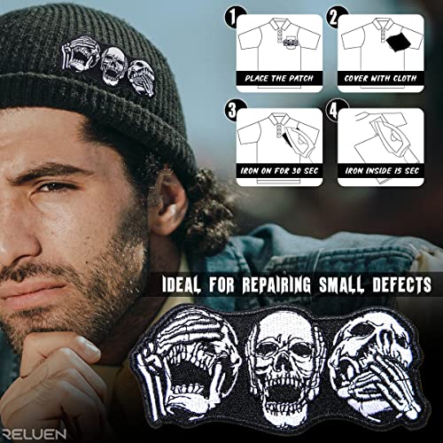 Reluen Iron On Biker Vest Patches - Motorcycle Patches for Vests, Halloween Costume Accent 3.54x1.57, Polyester & Cotton Material, Sleek Gothic Design, Easy to Use, Good for T-Shirts, Jeans, Hats and Bags - Image 4