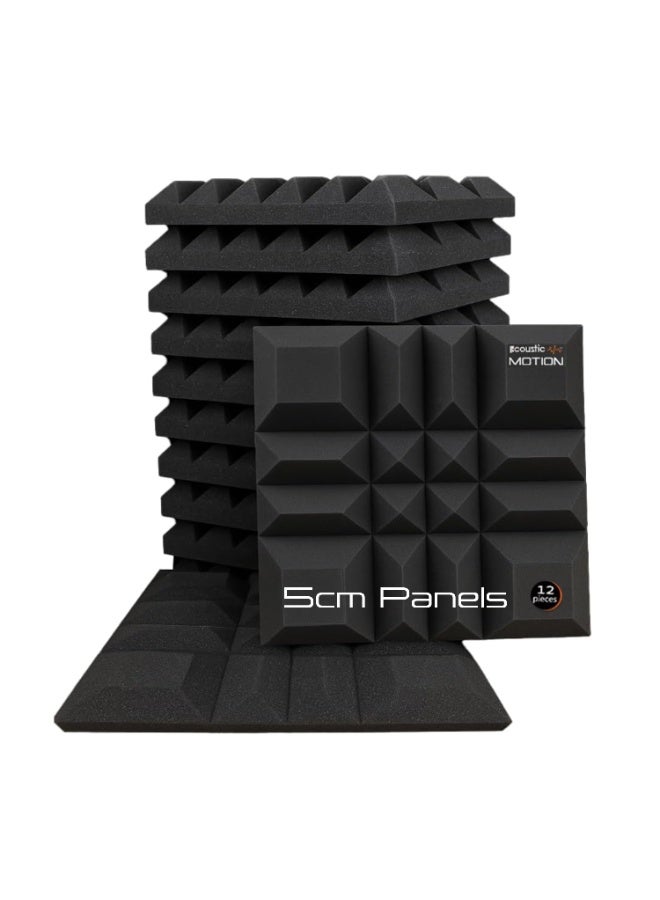 Acoustic Motion Acoustic Foam Panels-Sound Proof MIX 3X1 design Panel With Self-Adhesive Set Of 12 5X30X30Cm Dark Grey Stylish Acoustic Panels Basic For studio,recording,home,office,Acoustic Room Treatment - Image 1