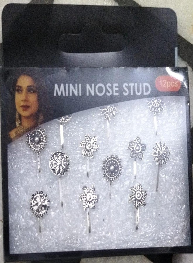 Ublic Oxidized Designer Studs Nose Pin For Stylish Women & Girls | Pressing Nose Rings For Women | Oxidised Nose Pin Without Piercing (Black Color) - Image 4