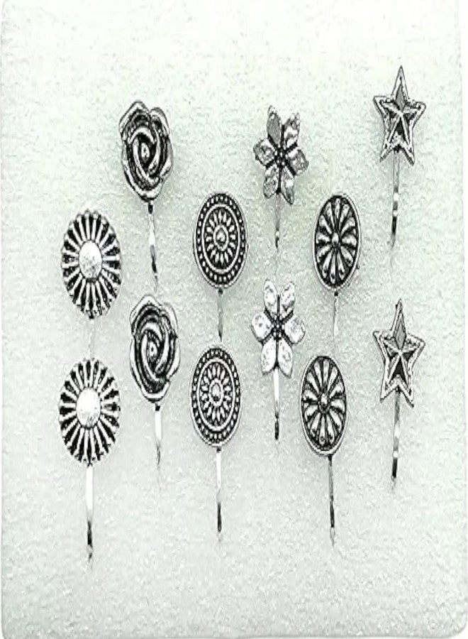 Ublic Oxidized Designer Studs Nose Pin For Stylish Women & Girls | Pressing Nose Rings For Women | Oxidised Nose Pin Without Piercing (Black Color) - Image 2