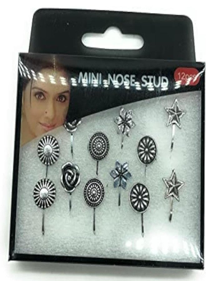 Ublic Oxidized Designer Studs Nose Pin For Stylish Women & Girls | Pressing Nose Rings For Women | Oxidised Nose Pin Without Piercing (Black Color) - Image 3