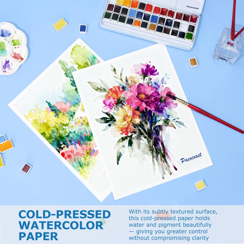 Pacocoast Watercolor Paper, 9"X12" Cold Press Water Color Paper Pad, (300gsm/140lb) Artist Sketchbook for Acrylic, Gouache & Pencil. Painting Drawing Paper Book, Art Supplies for Adults, Teal - Image 3