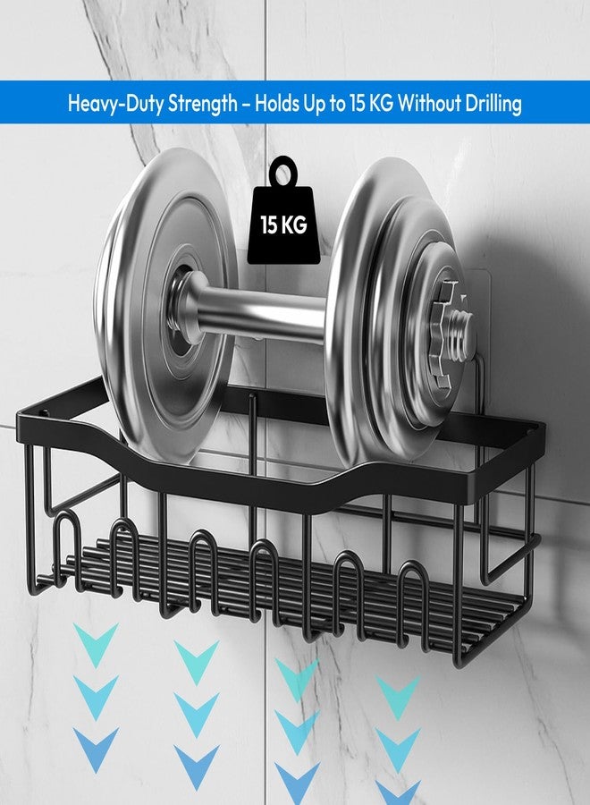 Zulaxy 5 in 1 Self Adhesive Bathroom Shelf Organizer with Soap Holder | Multipurpose Storage Rack Combo for Bathroom & Kitchen | No Drill, Rustproof, Stainless Steel and Waterproof (Set of 5, Black) - Image 5