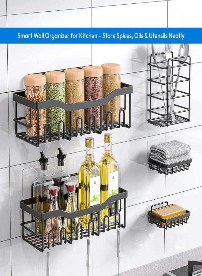 Zulaxy 5 in 1 Self Adhesive Bathroom Shelf Organizer with Soap Holder | Multipurpose Storage Rack Combo for Bathroom & Kitchen | No Drill, Rustproof, Stainless Steel and Waterproof (Set of 5, Black) - Image 3