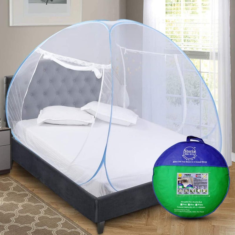 Sterling STORIA Mosquito Net for Double Bed Machardani, Folding Mosquito net for Double Bed, Polyester Strong Net Foldable Easily fit on 6 x 6 ft - Blue. - Image 1