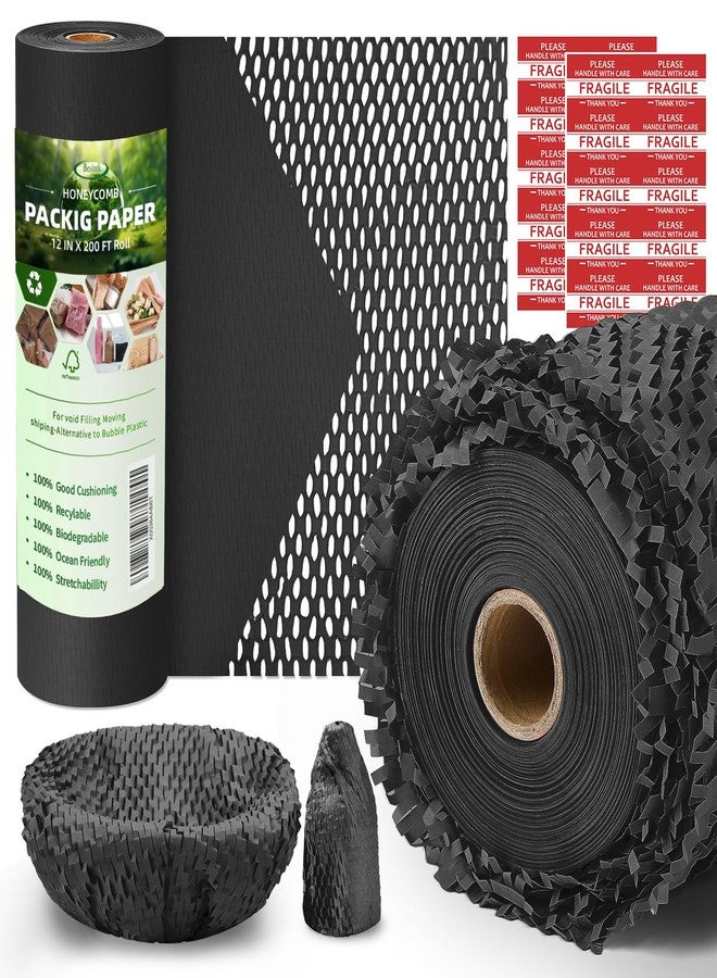 Besitek Honeycomb Packing Paper, 12" x 200' Packing Paper Substitute Alternative for Bubble Cushioning Wrap for Moving Shipping Packaging, Recyclable Moving Supplies Bubble Packing Wrap Roll-Black - Image 1