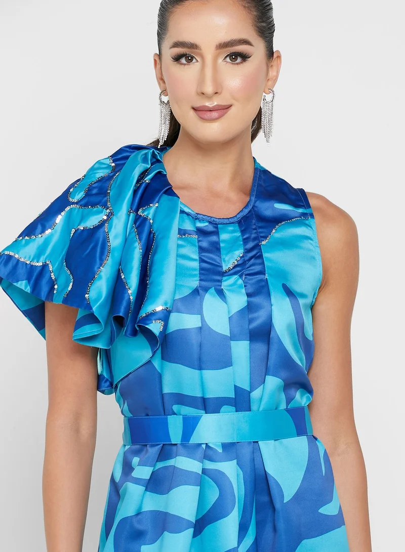 Femi9 Printed Flared Sleeve Dress for Women | Best Price Kuwait