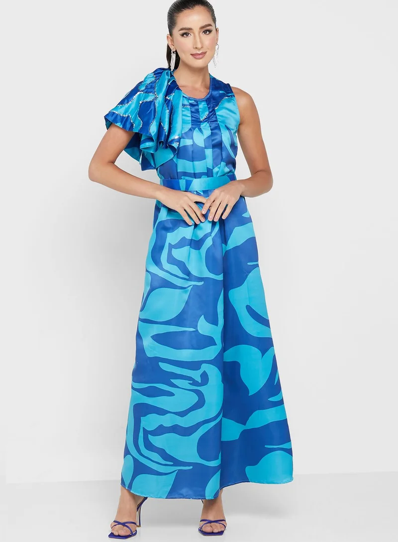 Femi9 Printed Flared Sleeve Dress for Women | Best Price Kuwait