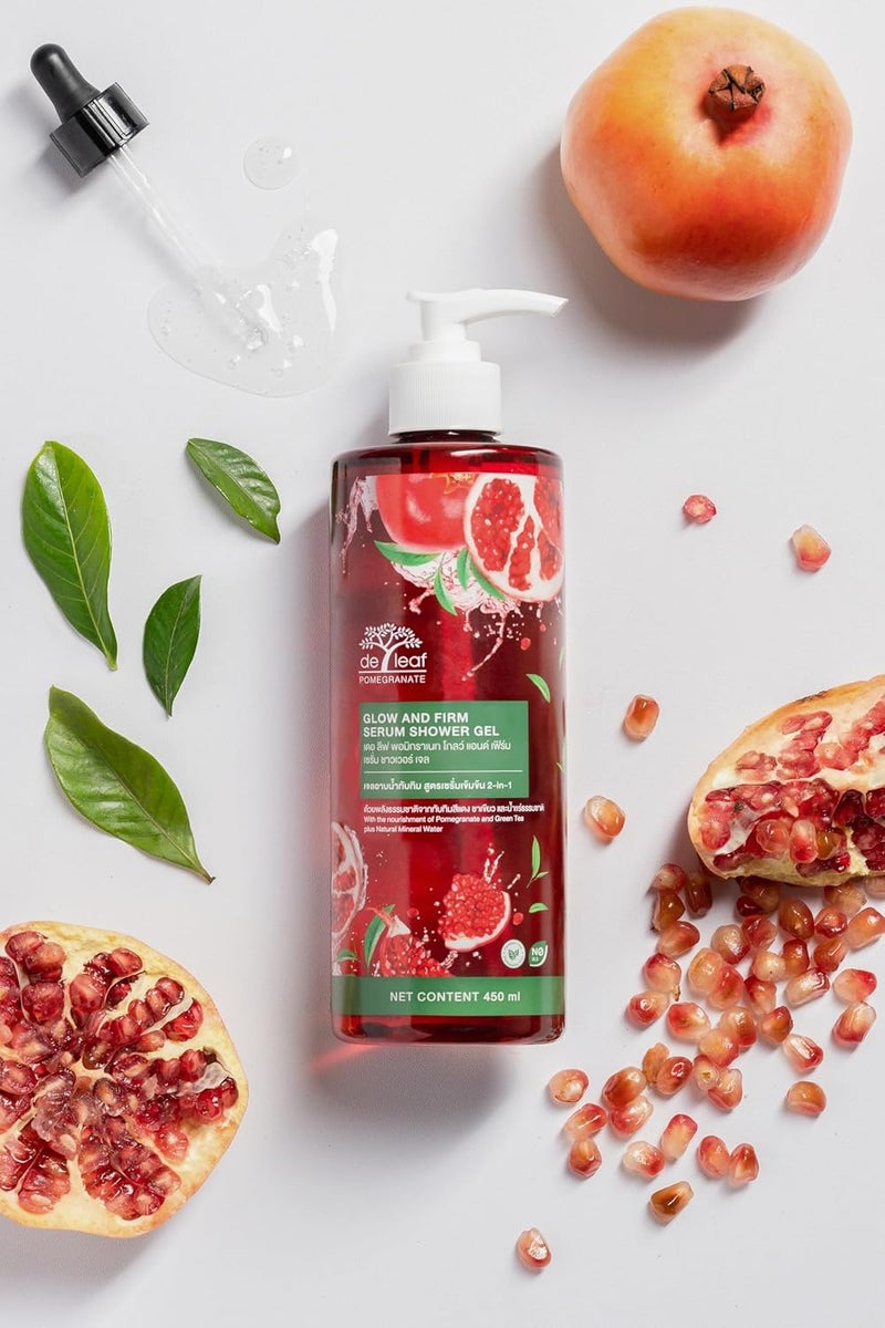 DE LEAF THANAKA Pomegranate Glow Firm Serum Shower Gel 2in1 Body Wash with Green Tea Mineral Water 1587 oz - Image 5