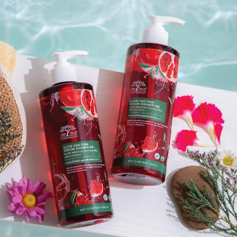 DE LEAF THANAKA Pomegranate Glow Firm Serum Shower Gel 2in1 Body Wash with Green Tea Mineral Water 1587 oz - Image 3