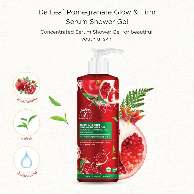 DE LEAF THANAKA Pomegranate Glow Firm Serum Shower Gel 2in1 Body Wash with Green Tea Mineral Water 1587 oz - Image 2