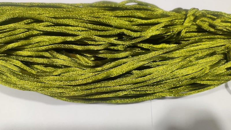OMX 2.5 MM, 60 to 75 Mtr, Thick Malai Macrame Cord/Malai Dori/Silk Macrame, Bugtail Satin Cord Shamballa Beading Kumihimo String (Olive Green) - Image 1
