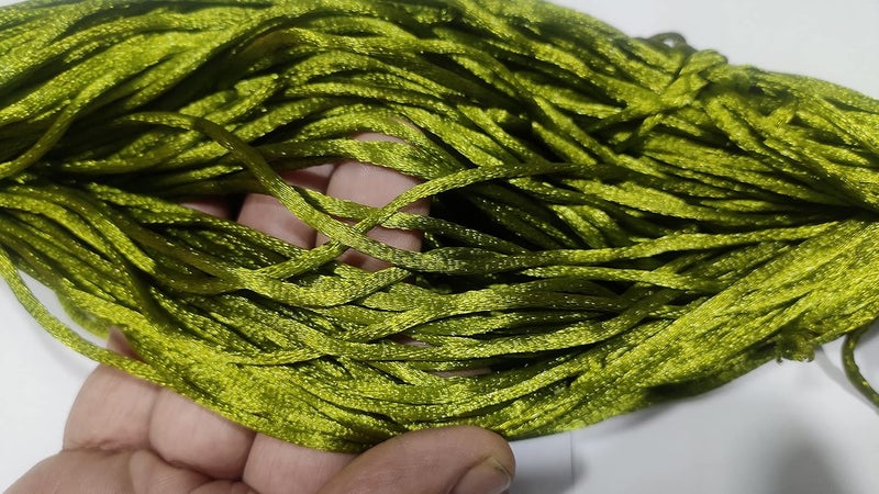 OMX 2.5 MM, 60 to 75 Mtr, Thick Malai Macrame Cord/Malai Dori/Silk Macrame, Bugtail Satin Cord Shamballa Beading Kumihimo String (Olive Green) - Image 3