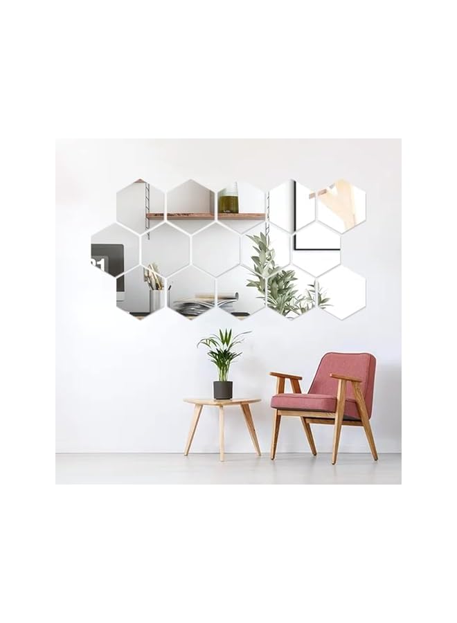 The Bros 36 قطعة مرآة أكريليك ذاتية اللصق، ملصق مرآة سداسي الشكل، أوراق مرآة بلاستيكية مرنة، مرآة أكريليك عاكسة آمنة لعمل الحرف اليدوية وزينة الجدران في المنزل (10*8.5*5 سم) - Image 3