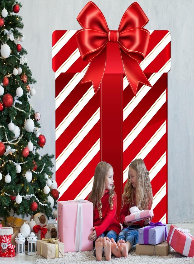 Wiooffen Christmas Door Cover Xmas Gift Box Banner Red Christmas Porch Sign Hanging Background Gift Box Door Decoration Xmas Party Supplies for School Home Office Wall Outdoor Indoor Party Winter Holiday - Image 5