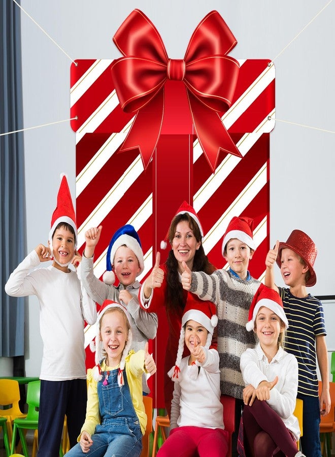 Wiooffen Christmas Door Cover Xmas Gift Box Banner Red Christmas Porch Sign Hanging Background Gift Box Door Decoration Xmas Party Supplies for School Home Office Wall Outdoor Indoor Party Winter Holiday - Image 4
