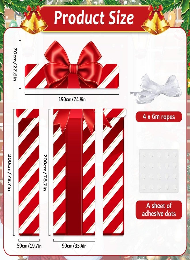 Wiooffen Christmas Door Cover Xmas Gift Box Banner Red Christmas Porch Sign Hanging Background Gift Box Door Decoration Xmas Party Supplies for School Home Office Wall Outdoor Indoor Party Winter Holiday - Image 2