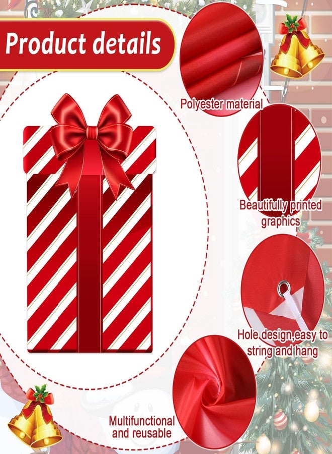 Wiooffen Christmas Door Cover Xmas Gift Box Banner Red Christmas Porch Sign Hanging Background Gift Box Door Decoration Xmas Party Supplies for School Home Office Wall Outdoor Indoor Party Winter Holiday - Image 3