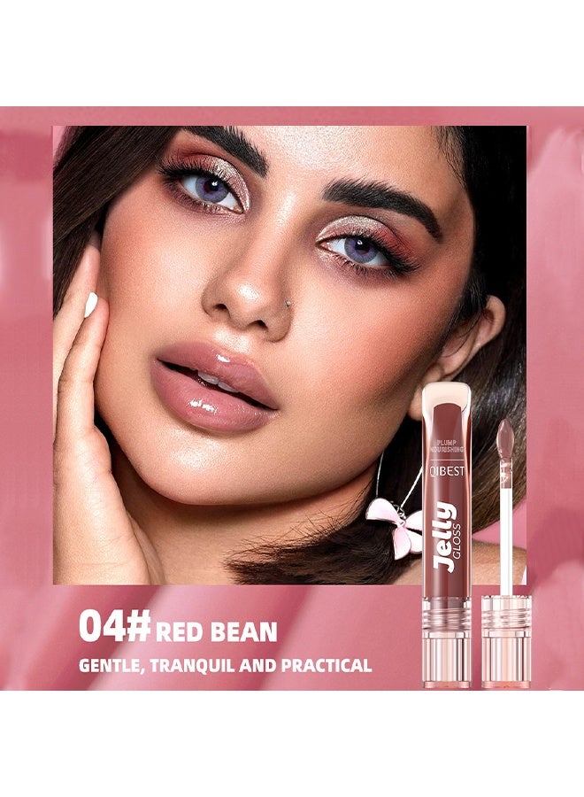 QiBest Jelly Gloss, Plump Nourishing, Glow Reviver Lip Tint, Nourishing Tinted Lip Oil For A High-Shine Finish, Infused, Vegan & Cruelty-Free 04#RED BEAN - Image 2