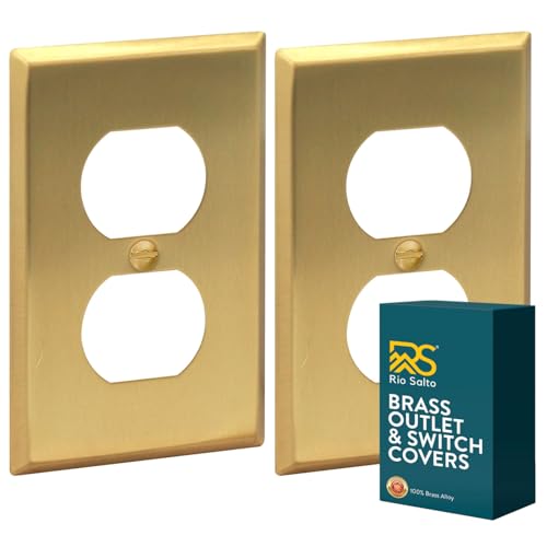 Rio Salto BRASS Signature Collection Brushed Brass Gold Metal Outlet Covers Decorative Light Switch Cover Plate Wall Plate Premium Duplex 1Gang 275 X 450 Standard Size 2Pack - Image 1