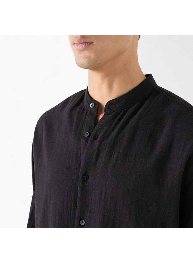 Iconic Iconic Relaxed Fit Textured Mandarin Collar Shirt with Long Sleeves