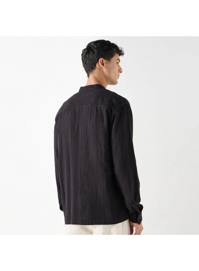 Iconic Iconic Relaxed Fit Textured Mandarin Collar Shirt with Long Sleeves