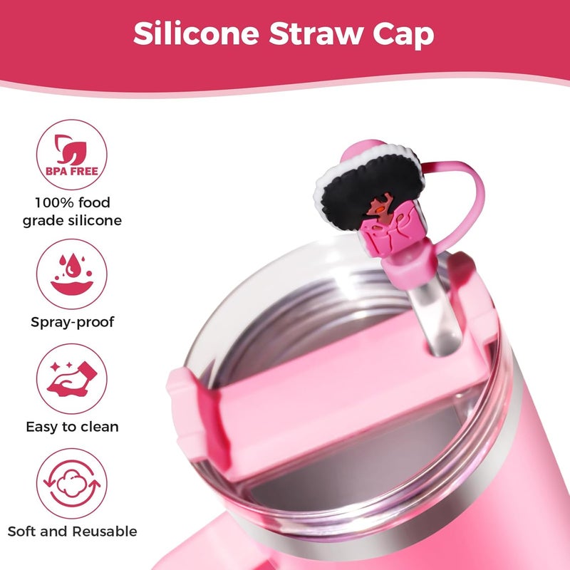 WLEAD 6PCS Pink Black Girl Straw Covers for Stanley Cup，Cute Silicone Straw Topper for 10mm Drinking Straw Tip Covers Stanley Cup Accessories - Image 3