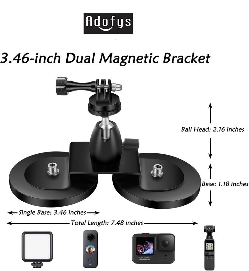 ADOFYS Magnetic Action Camera Mount, Super Magnetic Heavy-Duty Alloy Suction Cup Mount with Adapter 1/4-20 for GoPro Compatible with Hero 11/10/9/8/Max and Other Action Camera - Image 3