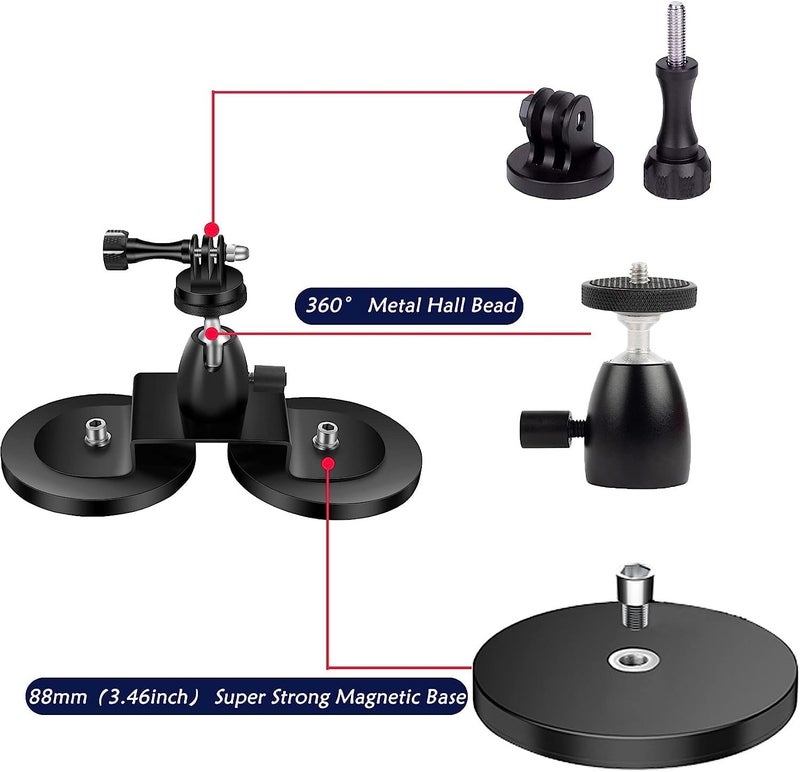 ADOFYS Magnetic Action Camera Mount, Super Magnetic Heavy-Duty Alloy Suction Cup Mount with Adapter 1/4-20 for GoPro Compatible with Hero 11/10/9/8/Max and Other Action Camera - Image 2