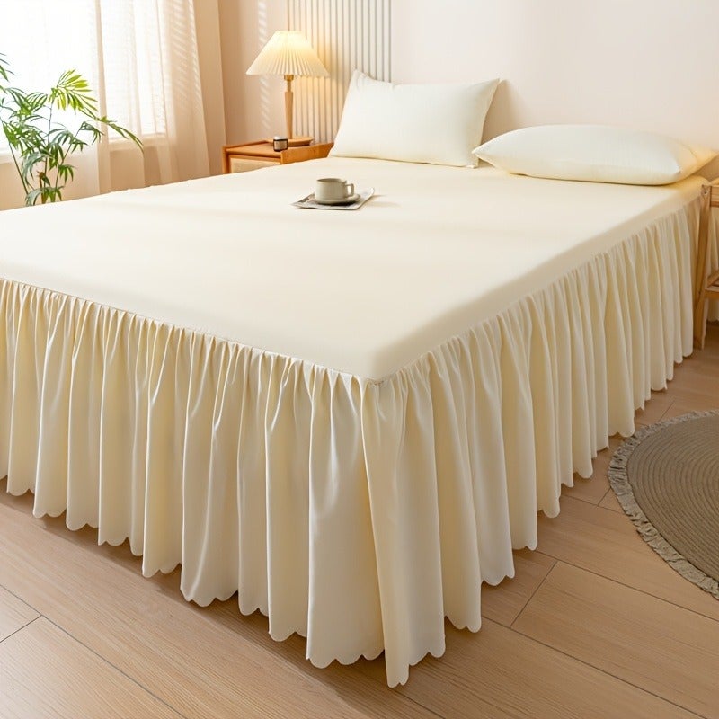 [10 Colors Available] 1pc Modern Style Elastic Perfect Bedspread with Lace, Non-Slip, Dust-Proof, Breathable And Beautiful Bed Skirt, Machine Washable, Non-Printed Fabric, Suitable for All Seasons - Hotel-Grade Mattress Protector - Image 1