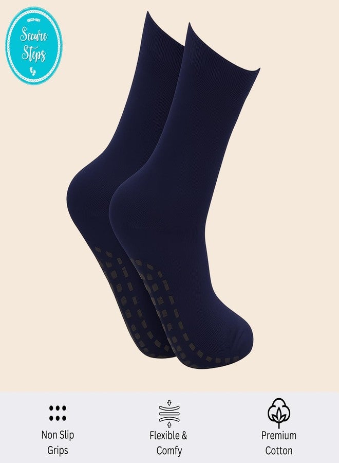 Secure Steps Anti Skid Socks for Men & Women - Non Slip Grip Socks with Rubber Sole | Yoga Temple Gym & Walking Socks | Barefoot Socks for Home Use (Black Blue White) | (Pack of 3) - Image 5
