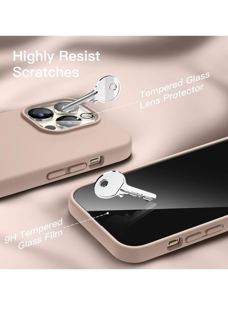 Raxoom 5 in 1 Silicone Case for iPhone 14 Pro Max 6.7-Inch, with 2-Pack Screen Protector and 2-Pack Camera Lens Protector, Full Coverage Tempered Glass Film, Shockproof Phone Cover (Gold) - Image 3