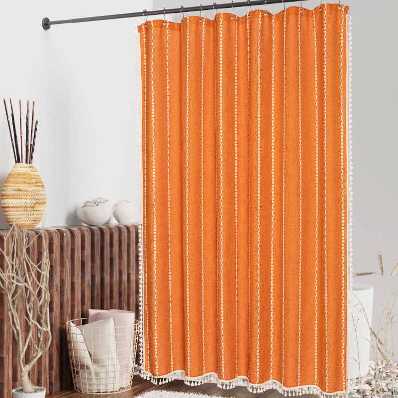 Mitovilla Orange Boho Fabric Startain Modern Farmhouse Cotton Cotton Cratains for Vintage Rustic Bathrate Decor - Image 2