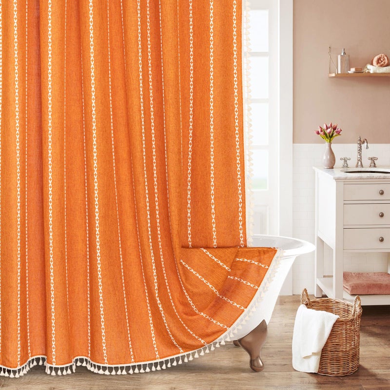 Mitovilla Orange Boho Fabric Startain Modern Farmhouse Cotton Cotton Cratains for Vintage Rustic Bathrate Decor - Image 1