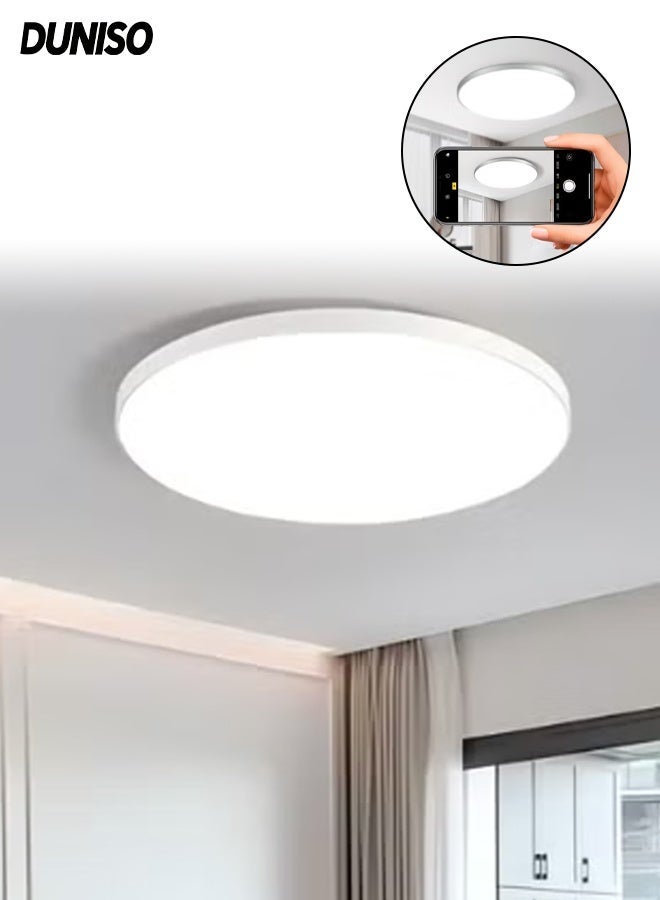 DUNISO Round LED Ceiling Light, 24W Waterproof PP Plastic Corridor Light, Super Bright Flush Mount Ceiling Light , Dustproof, Moisture Proof, Insect Proof, 6500K, Suitable for Corridors, Living Rooms, Bedrooms, Kitchens,White - Image 1